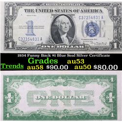1934 Funny Back $1 Blue Seal Silver Certificate Grades Select AU