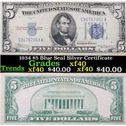 1934 $5 Blue Seal Silver Certificate Grades xf