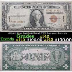 1935A $1 Silver Certificate Hawaii WWII Emergency Currency Grades xf