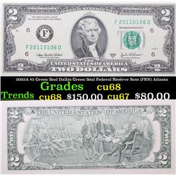 2003A $2 Green Seal Dallas Green Seal Federal Reserve Note (FRN) Grades Gem++ CU