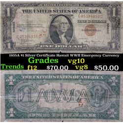 1935A $1 Silver Certificate Hawaii WWII Emergency Currency Grades vg+