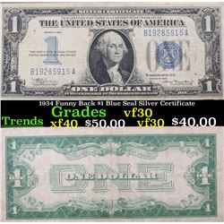 1934 Funny Back $1 Blue Seal Silver Certificate Grades vf++