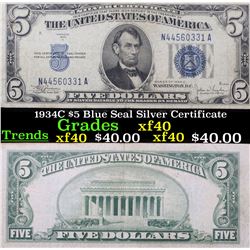 1934C $5 Blue Seal Silver Certificate Grades xf
