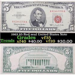 1963 $5 Red seal United States Note Grades vf++