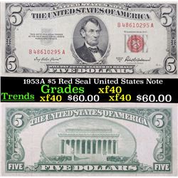 1953A $5 Red Seal United States Note Grades xf