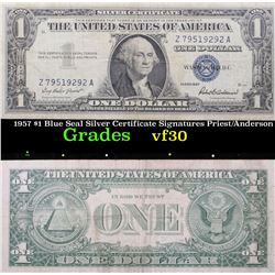 1957 $1 Blue Seal Silver Certificate Signatures Priest/Anderson Grades vf++