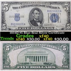 1934D $5 Blue Seal Silver Certificate Grades xf