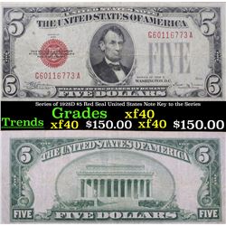 Series of 1928D $5 Red Seal United States Note Key to the Series Grades xf