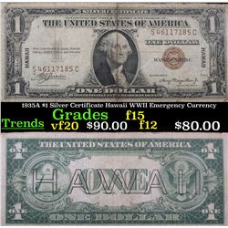 1935A $1 Silver Certificate Hawaii WWII Emergency Currency Grades f+