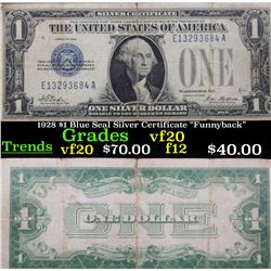 1928 $1 Blue Seal Silver Certificate "Funnyback" Grades vf, very fine