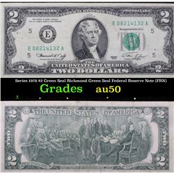 Series 1976 $2 Green Seal Richmond Green Seal Federal Reserve Note (FRN) Grades AU, Almost Unc
