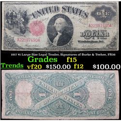 1917 $1 Large Size Legal Tender, Signatures of Burke & Teehee, FR36 Grades f+