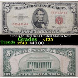 1953B $5 Red Seal United States Note Grades vf++
