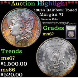 ***Auction Highlight*** 1881-s Rainbow Toned Morgan Dollar $1 Graded GEM++ Unc By USCG (fc)