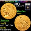 ***Auction Highlight*** 1911-d Gold Indian Half Eagle $5 Graded BU+ By USCG (fc)