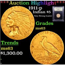 ***Auction Highlight*** 1911-p Gold Indian Half Eagle $5 Graded Select Unc By USCG (fc)
