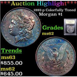 ***Auction Highlight*** 1892-p Colorfully Toned Morgan Dollar $1 Graded Select Unc By USCG (fc)