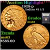 Image 1 : ***Auction Highlight*** 1928-p Gold Indian Quarter Eagle $2 1/2 Graded Select Unc By USCG (fc)