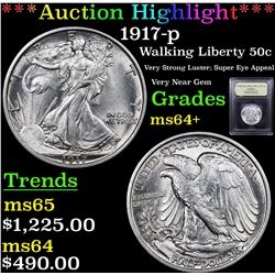 ***Auction Highlight*** 1917-p Walking Liberty Half Dollar 50c Graded Choice+ Unc By USCG (fc)