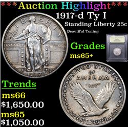 ***Auction Highlight*** 1917-d Ty I Standing Liberty Quarter 25c Graded GEM+ Unc By USCG (fc)