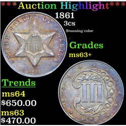 ***Auction Highlight*** 1861 Three Cent Silver 3cs Graded Select+ Unc (fc)