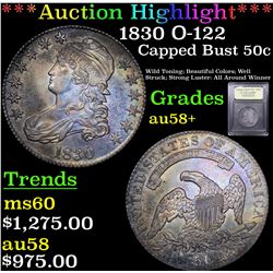 ***Auction Highlight*** 1830 O-122 Capped Bust Half Dollar 50c Graded Choice AU/BU Slider+ By USCG (