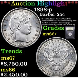 ***Auction Highlight*** 1898-p Barber Quarter 25c Graded GEM++ Unc By USCG (fc)