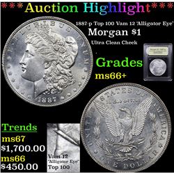 ***Auction Highlight*** 1887-p Top 100 Vam 12 'Alligator Eye' Morgan $1 Graded GEM++ Unc By USCG (fc