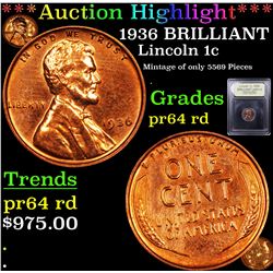 Proof ***Auction Highlight*** 1936 BRILLIANT Lincoln Cent 1c Graded Choice Proof Red By USCG (fc)
