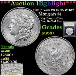 ***Auction Highlight*** 1901-p Vam 20 I3 R5 WOW! Morgan Dollar $1 Graded Choice AU/BU Slider+ By USC