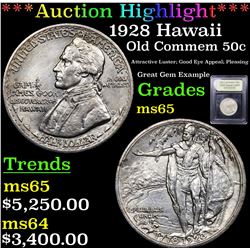 ***Auction Highlight*** 1928 Hawaii Old Commem Half Dollar 50c Graded GEM Unc By USCG (fc)
