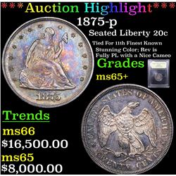 ***Auction Highlight*** 1875-p Twenty Cent Piece 20c Graded GEM+ Unc By USCG (fc)