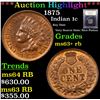 Image 1 : ***Auction Highlight*** 1875 Indian Cent 1c Graded Select+ Unc RB By USCG (fc)