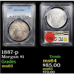 PCGS 1887-p Morgan Dollar $1 Graded ms63 By PCGS