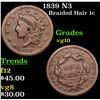 1839 N3 Braided Hair Large Cent 1c Grades vg+