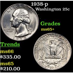 1938-p Washington Quarter 25c Grades GEM+ Unc