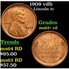 Image 1 : 1909 vdb Lincoln Cent 1c Grades Select+ Unc RD