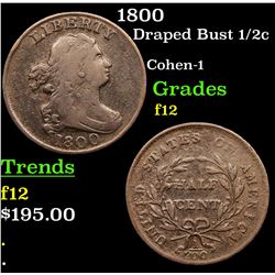 1800 Draped Bust Half Cent 1/2c Grades f, fine