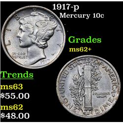 1917-p Mercury Dime 10c Grades Select Unc