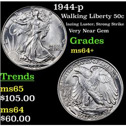 1944-p Walking Liberty Half Dollar 50c Grades Choice+ Unc