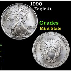 1990 Silver Eagle Dollar $1 Grades Mint State