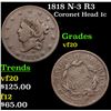 Image 1 : 1818 N-3 R3 Coronet Head Large Cent 1c Grades vf, very fine