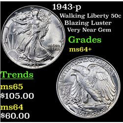 1943-p Walking Liberty Half Dollar 50c Grades Choice+ Unc