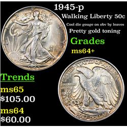 1945-p Walking Liberty Half Dollar 50c Grades Choice+ Unc