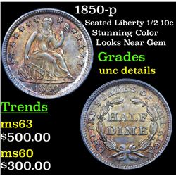 1850-p Seated Liberty Half Dime 1/2 10c Grades Unc Details