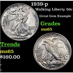 1939-p Walking Liberty Half Dollar 50c Grades GEM Unc