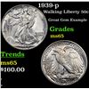 Image 1 : 1939-p Walking Liberty Half Dollar 50c Grades GEM Unc