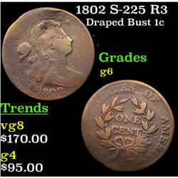 1802 S-225 R3 Draped Bust Large Cent 1c Grades g+