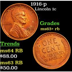 1916-p Lincoln Cent 1c Grades Select+ Unc RB