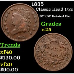 1835 Classic Head half cent 1/2c Grades vf+